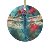 FZGGWYHL Ciondolo rotondo in ceramica a forma di libellula sul fiore stampato albero di Natale