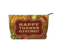 FZGGWYHL Happy Thanksgiving - Trousse per il trucco in velluto a coste stampato, Nero , Taglia unica, Organizer per borse