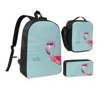 FZGGWYHL Hello Glasses Flamingo - Set di tre pezzi con zaino, astuccio, borsa per il pranzo, Nero , Taglia unica, Zaino casual