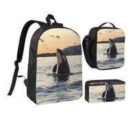 FZGGWYHL Killer Whale - Set di tre pezzi con zaino stampato, astuccio, borsa per il pranzo, Nero , Taglia unica, Zaino casual