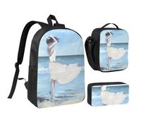 FZGGWYHL Lady On A Windy Beach - Set di tre pezzi con zaino, astuccio, borsa per il pranzo, Nero , Taglia unica, Zaino casual