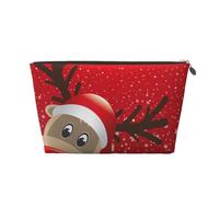 FZGGWYHL Merry Christmas - Beauty case da viaggio in pelle con stampa di alce in stile cartone animato, con cerniera, organizer da viaggio, Oro, Taglia unica