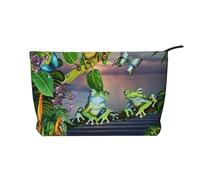 FZGGWYHL Molte rane cantano sui rami Summer Butterflies Lake Water stampato velluto a coste borsa per il trucco quotidiano, Nero , Taglia unica, Organizer per borse