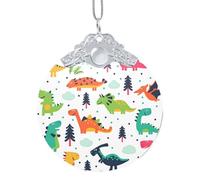 FZGGWYHL Pendente rotondo in vetro stampato con dinosauri colorati per albero di Natale