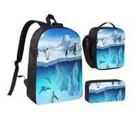 FZGGWYHL Penguins On The Iceberg - Set di tre pezzi con zaino, astuccio, borsa per il pranzo, Nero , Taglia unica, Zaino casual