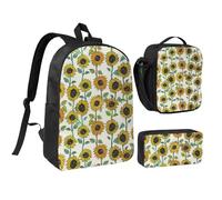 FZGGWYHL Romantico girasoli stampato zaino tre pezzi set - zaino, astuccio, borsa pranzo, Nero , Taglia unica, Zaino casual