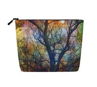 FZGGWYHL Sacchetto di immagazzinaggio quotidiano della borsa di trucco della canapa falsa stampata degli alberi colorati della vita, Nero , Taglia unica, Organizer per borse