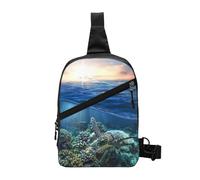 FZGGWYHL Sea Turtle Floating Up and Over Coral stampato petto pacchetto diagonalmente Crossbody Bag