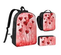 FZGGWYHL Set di tre pezzi con stampa astratta a forma di cuore, zaino, astuccio, borsa per il pranzo, Nero , Taglia unica, Zaino casual