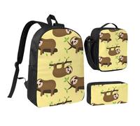 FZGGWYHL Set di tre pezzi con stampa di bradipi su limoni gialli - zaino, astuccio, borsa per il pranzo, Nero , Taglia unica, Zaino casual