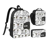 FZGGWYHL Set di tre pezzi con stampa di pecore nere e bianche, con zaino, astuccio, borsa per il pranzo, Nero , Taglia unica, Zaino casual