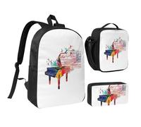 FZGGWYHL Set di tre pezzi con stampa di tastiera e pianoforte, colorato, con zaino, astuccio, borsa per il pranzo, Nero , Taglia unica, Zaino casual
