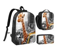 FZGGWYHL Set di tre pezzi con stampa giraffa a New York - zaino, astuccio, borsa per il pranzo, Nero , Taglia unica, Zaino casual
