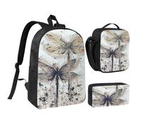 FZGGWYHL Set di tre pezzi con stampa moderna libellula - zaino, astuccio, borsa per il pranzo, Nero , Taglia unica, Zaino casual