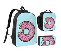 FZGGWYHL Set di tre pezzi con zaino stampato a ciambella - zaino, astuccio, borsa per il pranzo, Nero , Taglia unica, Zaino casual