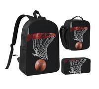 FZGGWYHL Set di tre pezzi con zaino stampato a pallacanestro, astuccio, borsa per il pranzo, Nero , Taglia unica, Zaino casual
