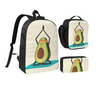 FZGGWYHL Set di tre pezzi con zaino stampato a tema yoga e avocado, zaino, astuccio, borsa per il pranzo, Nero , Taglia unica, Zaino casual