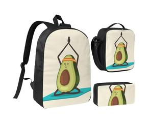 FZGGWYHL Set di tre pezzi con zaino stampato a tema yoga e avocado, zaino, astuccio, borsa per il pranzo, Nero , Taglia unica, Zaino casual