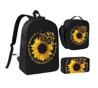 FZGGWYHL Set di tre pezzi con zaino stampato con farfalle e girasoli - zaino, astuccio, borsa per il pranzo, Nero , Taglia unica, Zaino casual