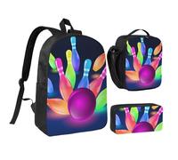 FZGGWYHL Set di tre pezzi con zaino stampato con palle da bowling - zaino, astuccio, borsa per il pranzo, Nero , Taglia unica, Zaino casual