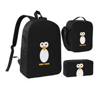 FZGGWYHL Set di tre pezzi con zaino stampato con pinguino, zaino, astuccio, borsa per il pranzo, Nero , Taglia unica, Zaino casual