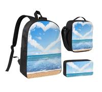 FZGGWYHL Set di tre pezzi con zaino stampato romantico a forma di cuore - zaino, astuccio, borsa per il pranzo, Nero , Taglia unica, Zaino casual