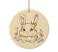 FZGGWYHL Simpatico ciondolo rotondo in ceramica con coniglietto pasquale stampato per albero di Natale