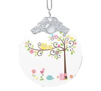 FZGGWYHL Simpatico ciondolo rotondo in vetro stampato a forma di gufo, albero, fiori e scoiattolo, da appendere all'albero di Natale