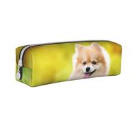 FZGGWYHL Simpatico cucciolo di cane nel parco primaverile stampato in pelle penna caso portatile cancelleria sacchetto di stoccaggio matita sacchetto, bianco, Taglia unica, Portamonete