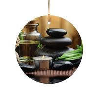 FZGGWYHL Stones and Spa Oil on the Wood Near a Pond ciondolo rotondo in ceramica stampata albero di Natale appeso