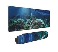 FZGGWYHL Tartaruga Marina Galleggiante Su E Sopra Corallo Stampato Mouse Pad 11.8x31.5 In Tastiera Mat Desktop Pad