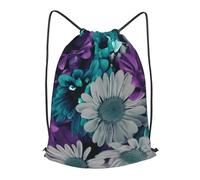 FZGGWYHL viola e verde acqua fiori stampati coulisse cinturino pack sport bag zaino casual, Nero , S