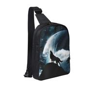 FZGGWYHL Wolf Howling At The Moon - Borsa a tracolla con doppia tasca in diagonale