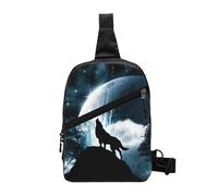 FZGGWYHL Wolf Howling At The Moon stampato petto pacchetto diagonalmente Crossbody Bag