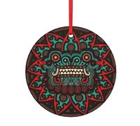 FZGGWYHL Zucchero e teschi Giorno dei Morti Drago Totem stampato Alluminio Rotondo Ciondolo Decorazione di Natale Appeso