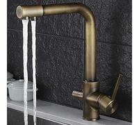 FZHLR 360 Ruotabile, Nichel Spazzolato/Nero/Bronzo Antico/Cromato 3 Vie Del Rubinetto Con Acqua Purificare Funzione Del Rubinetto Acqua Potabile Da Cucina Rubinetti, Bronzo Antico