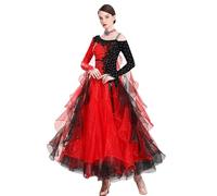 FZHQNZJF Abiti da Sala da Ballo per Donna Costume da Competizione di Valzer Tango Professionale Gonna da Ballo Standard Nazionale Vestiti da Prestazioni di Salsa Flamenca con Ricamo