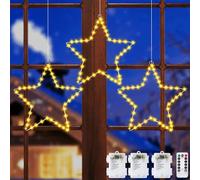 FZIFZI Luci Natalizie, 3 Pezzi 40 LED Luci Natale Decorazioni Stelle, 8 modalità Batteria Tenda Luminosa con Stelle, Timer, Luci di Natale con Telecomando per Esterno/Interno,Decorare, Natale, Porta