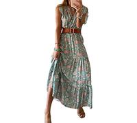 FZKun Abito in maglia con scollo a V, stile bohémien, casual, con maniche a pipistrello, con laccetto in vita, abito midi da donna, abito estivo casual, abito da cocktail vintage, E verde., XL