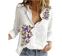 FZKun Camicia da donna a maniche lunghe casual con stampa 3D con farfalle camicie abbottonate casual unico streetwear, # 20, XXXL