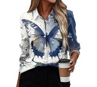 FZKun Camicia da donna a maniche lunghe casual con stampa 3D con farfalle camicie abbottonate casual unico streetwear, # 23, L