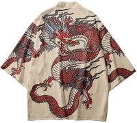 FZKun Cardigan da uomo giapponese kimono vintage drago stampato 3D camicia manica 3/4 cardigan giacca accappatoio cardigan, # 2, 4X-Large