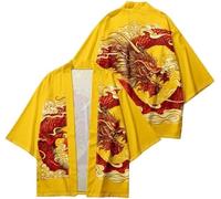 FZKun Cardigan kimono giapponese da uomo e donna, stile vintage con drago stampato in 3D, camicia kimono accappatoio cardigan yukata noragi Happi Coat, # 12, XL