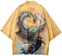 FZKun Cardigan kimono giapponese da uomo e donna, stile vintage con drago stampato in 3D, camicia kimono accappatoio cardigan yukata noragi Happi Coat, # 4, XL