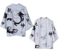 FZKun Cardigan kimono giapponese da uomo e donna, stile vintage con drago stampato in 3D, camicia kimono accappatoio cardigan yukata noragi Happi Coat, # 10, L
