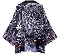 FZKun Cardigan kimono giapponese da uomo e donna, stile vintage con drago stampato in 3D, camicia kimono accappatoio cardigan yukata noragi Happi Coat, # 2, S