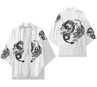 FZKun Cardigan kimono giapponese da uomo e donna, stile vintage con drago stampato in 3D, camicia kimono accappatoio cardigan yukata noragi Happi Coat, # 1, L