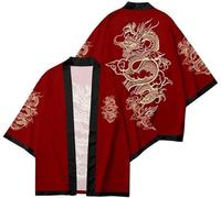 FZKun Cardigan kimono giapponese da uomo e donna, stile vintage con drago stampato in 3D, camicia kimono accappatoio cardigan yukata noragi Happi Coat, # 13, L