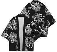 FZKun Cardigan kimono giapponese da uomo e donna, stile vintage con drago stampato in 3D, camicia kimono accappatoio cardigan yukata noragi Happi Coat, # 6, XL