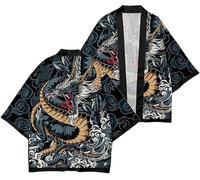 FZKun Cardigan kimono giapponese da uomo vintage drago stampato in 3D kimono estivo tradizionale giapponese abbigliamento taoista giacca harajuku streetwear, # 3, XL